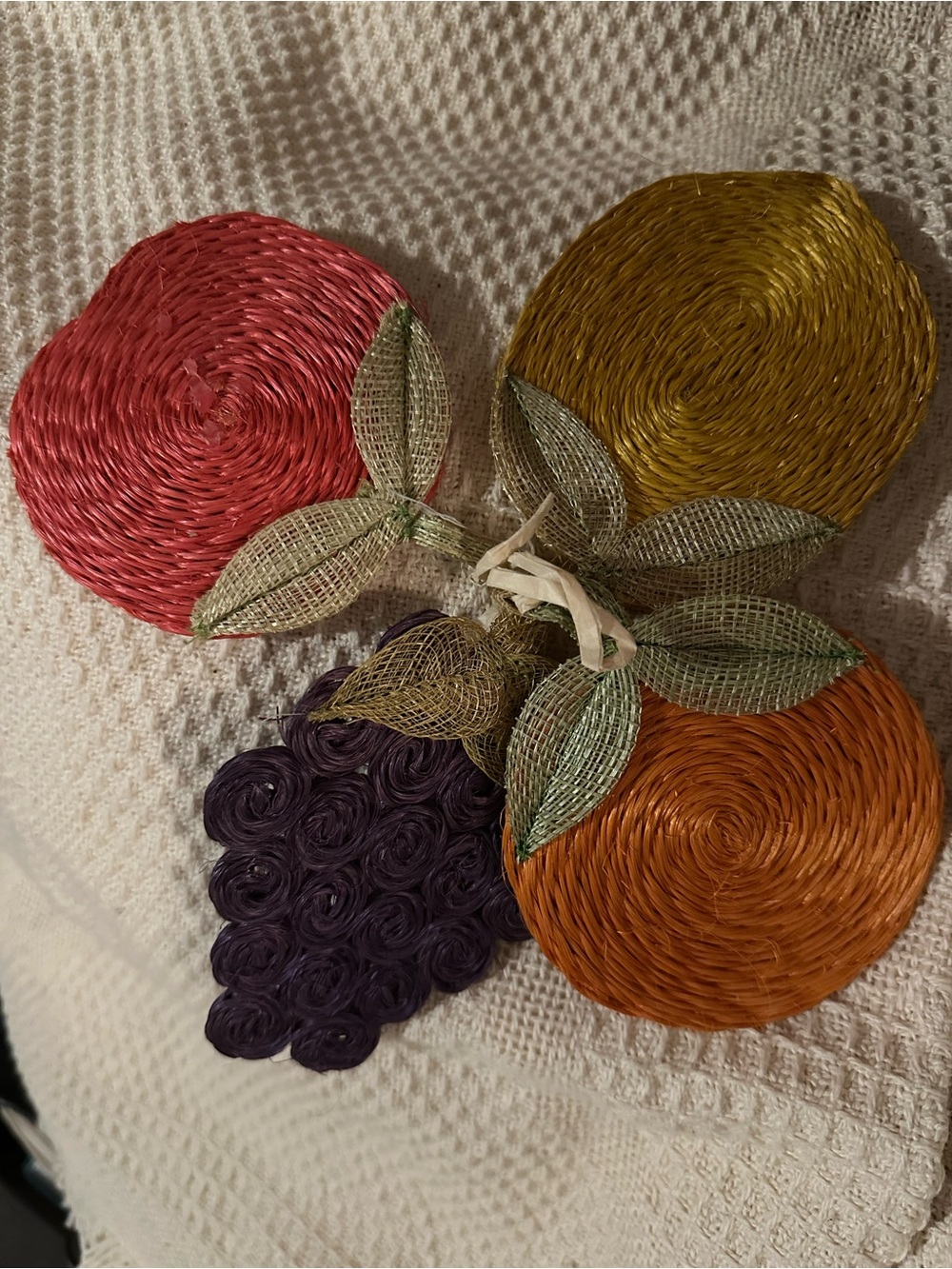 Woven Hemp Fiber Vintage Fruit Coasters - Pink, Yellow, Orange, Purple
